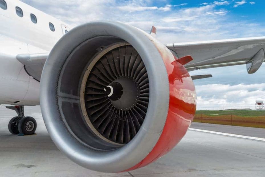 Close up of commercial aircraft engine
